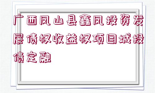 廣西鳳山縣鑫鳳投資發(fā)展債權收益權項目城投債定融