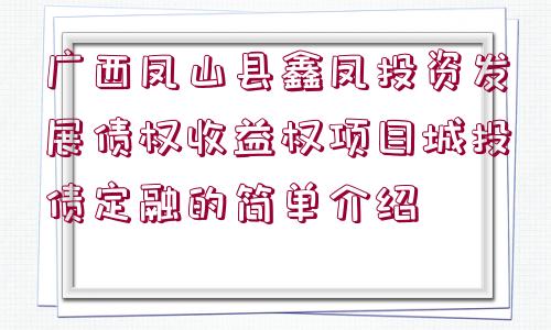 廣西鳳山縣鑫鳳投資發(fā)展債權收益權項目城投債定融的簡單介紹