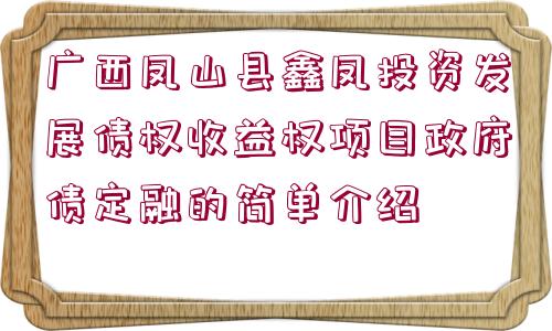 廣西鳳山縣鑫鳳投資發(fā)展債權收益權項目政府債定融的簡單介紹