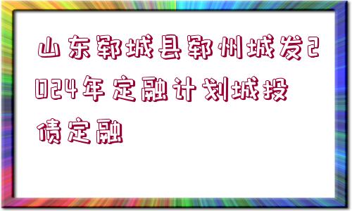 山東鄆城縣鄆州城發(fā)2024年定融計(jì)劃城投債定融