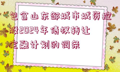 包含山東鄒城市城資控股2024年債權(quán)轉(zhuǎn)讓定融計(jì)劃的詞條