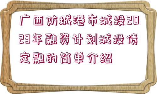 廣西防城港市城投2023年融資計(jì)劃城投債定融的簡(jiǎn)單介紹