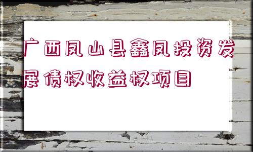 廣西鳳山縣鑫鳳投資發(fā)展債權收益權項目