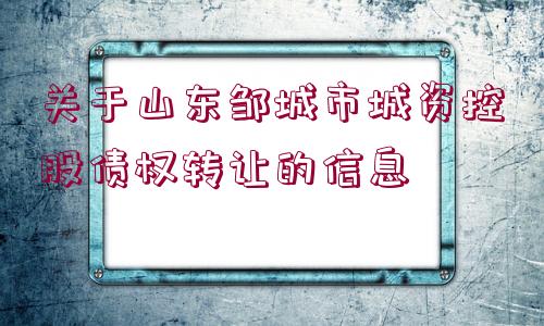 關于山東鄒城市城資控股債權轉讓的信息