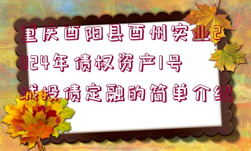 重慶酉陽縣酉州實(shí)業(yè)2024年債權(quán)資產(chǎn)1號(hào)城投債定融的簡單介紹