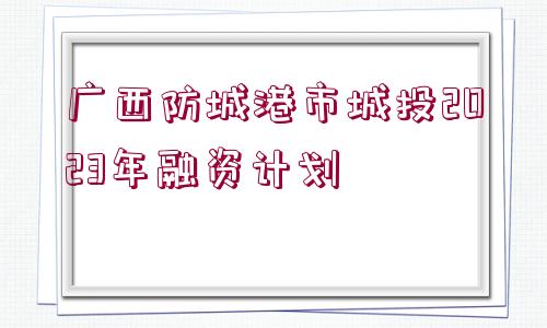 廣西防城港市城投2023年融資計劃