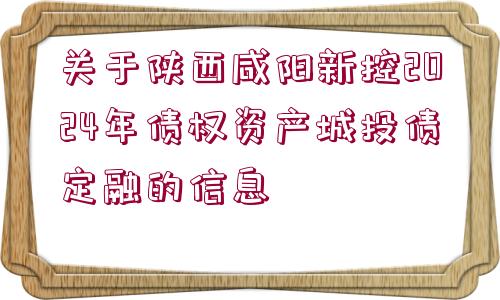 關于陜西咸陽新控2024年債權資產城投債定融的信息