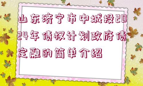 山東濟(jì)寧市中城投2024年債權(quán)計(jì)劃政府債定融的簡(jiǎn)單介紹