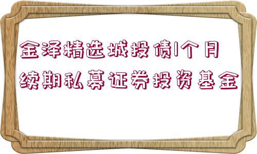 金澤精選城投債1個(gè)月續(xù)期私募證券投資基金