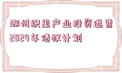 湖州織里產(chǎn)業(yè)投資運營2024年債權(quán)計劃