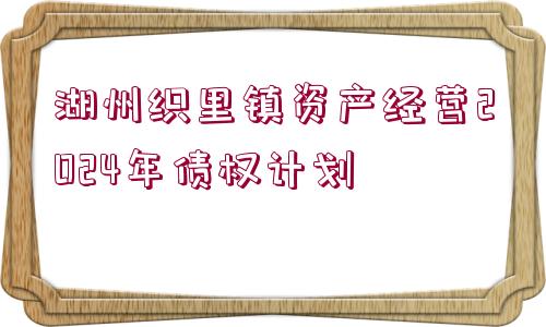 湖州織里鎮(zhèn)資產(chǎn)經(jīng)營2024年債權(quán)計劃