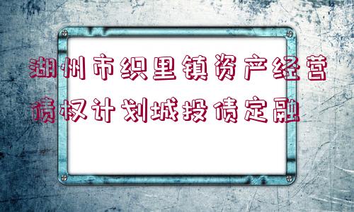 湖州市織里鎮(zhèn)資產(chǎn)經(jīng)營債權(quán)計劃城投債定融