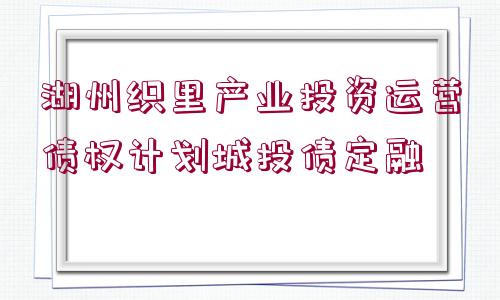 湖州織里產(chǎn)業(yè)投資運營債權(quán)計劃城投債定融