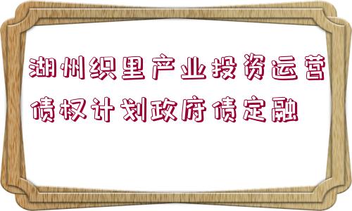 湖州織里產(chǎn)業(yè)投資運營債權(quán)計劃政府債定融