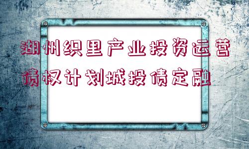 湖州織里產(chǎn)業(yè)投資運(yùn)營債權(quán)計(jì)劃城投債定融