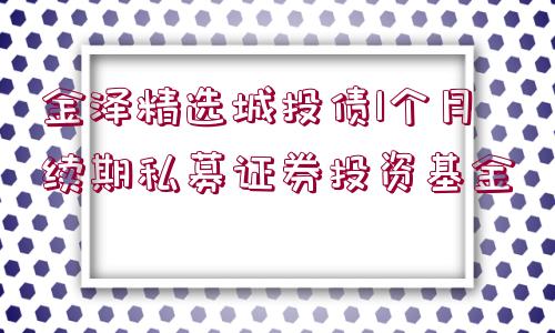 金澤精選城投債1個(gè)月續(xù)期私募證券投資基金