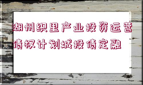 湖州織里產(chǎn)業(yè)投資運營債權(quán)計劃城投債定融