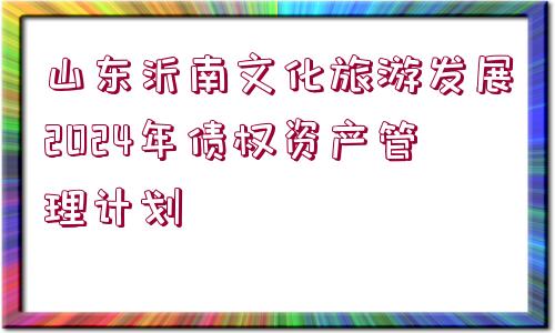 山東沂南文化旅游發(fā)展2024年債權(quán)資產(chǎn)管理計(jì)劃