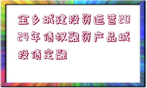 金鄉(xiāng)城建投資運(yùn)營2024年債權(quán)融資產(chǎn)品城投債定融