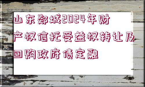 山東郯城2024年財產(chǎn)權(quán)信托受益權(quán)轉(zhuǎn)讓及回購政府債定融