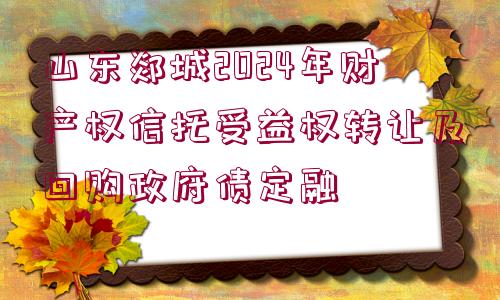 山東郯城2024年財(cái)產(chǎn)權(quán)信托受益權(quán)轉(zhuǎn)讓及回購政府債定融