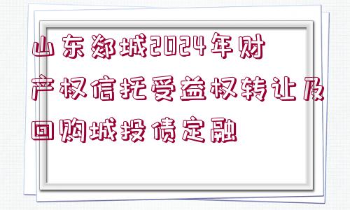 山東郯城2024年財產(chǎn)權(quán)信托受益權(quán)轉(zhuǎn)讓及回購城投債定融