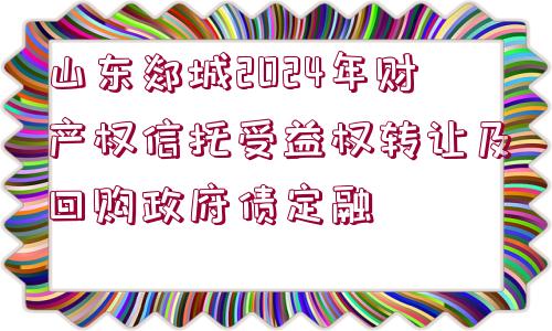 山東郯城2024年財產(chǎn)權(quán)信托受益權(quán)轉(zhuǎn)讓及回購政府債定融