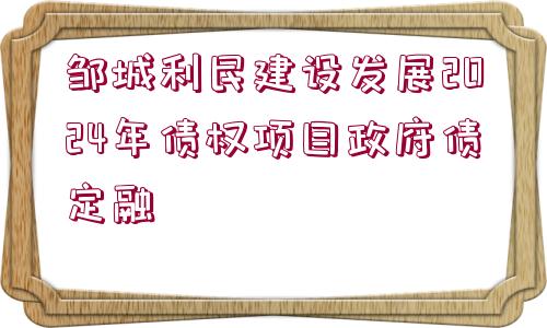 鄒城利民建設(shè)發(fā)展2024年債權(quán)項目政府債定融