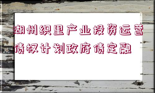 湖州織里產業(yè)投資運營債權計劃政府債定融